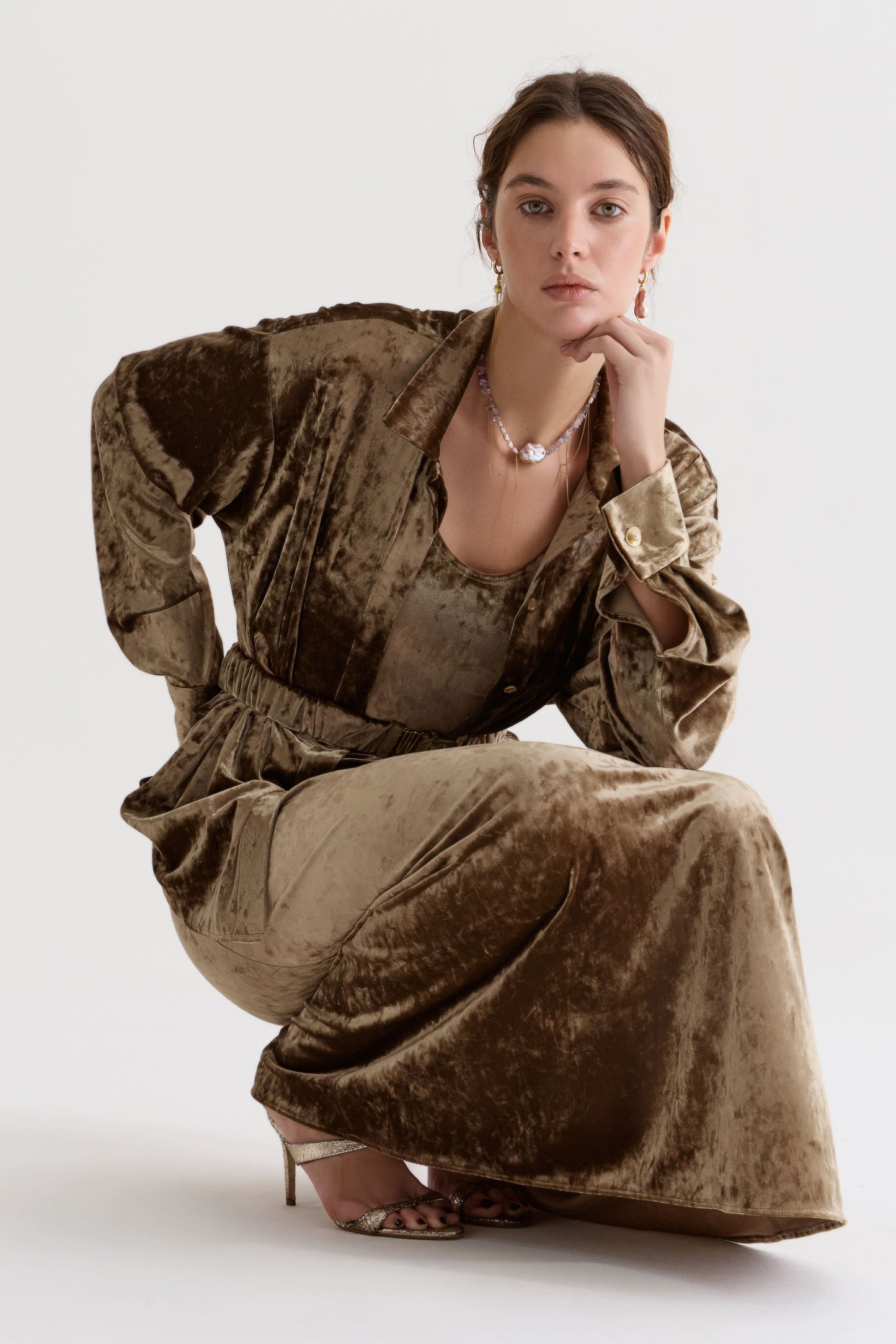 Siren's Shirt in Olive Velvet