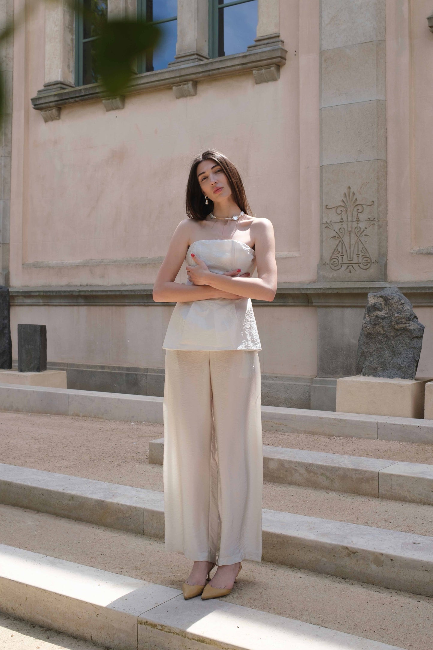Trousers Palazzo Delos in Oyster Gray