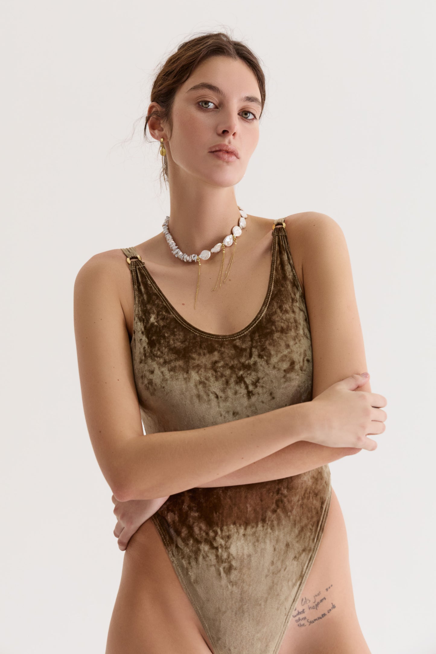 Bodysuit Éna in Olive Velvet