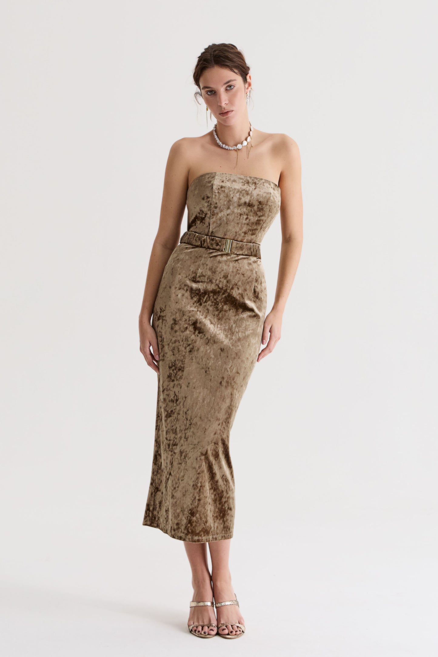 Dress Éna in Olive Velvet