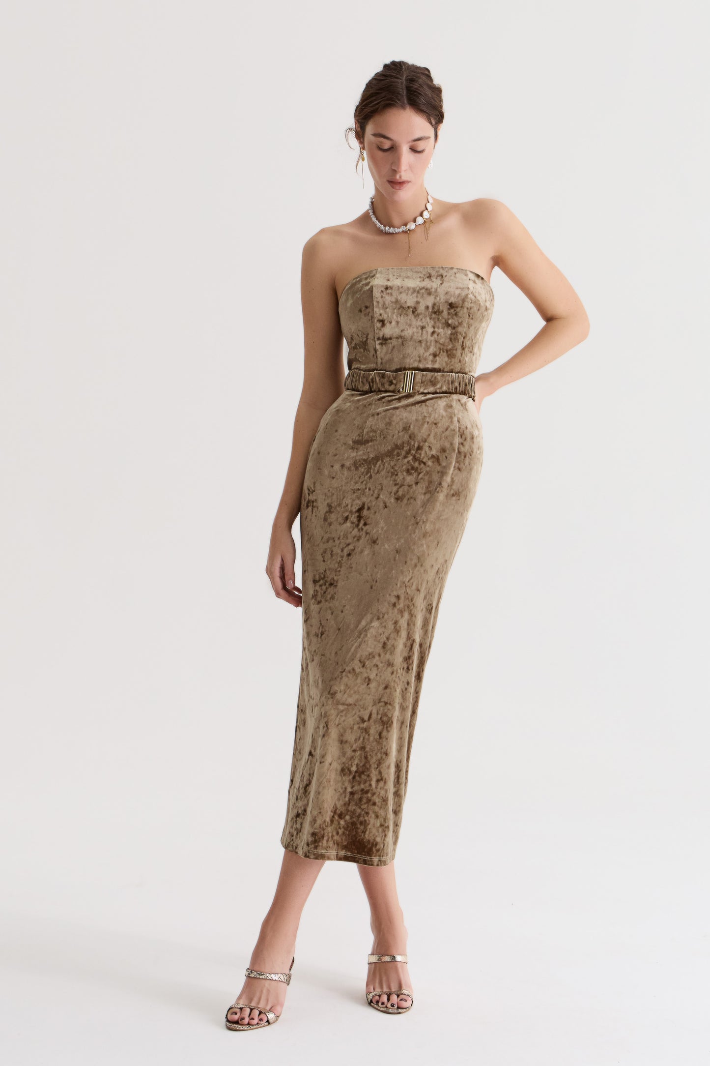 Dress Éna in Olive Velvet