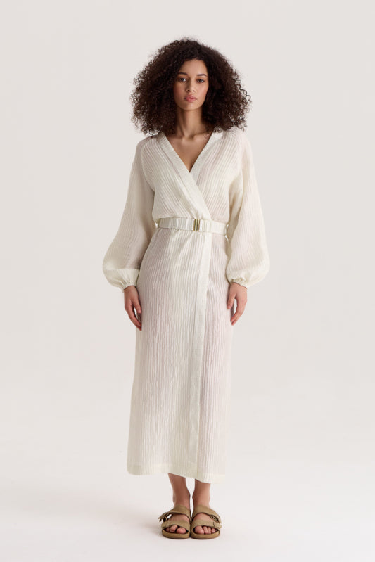 Evia Wrap Dress in Pearl White