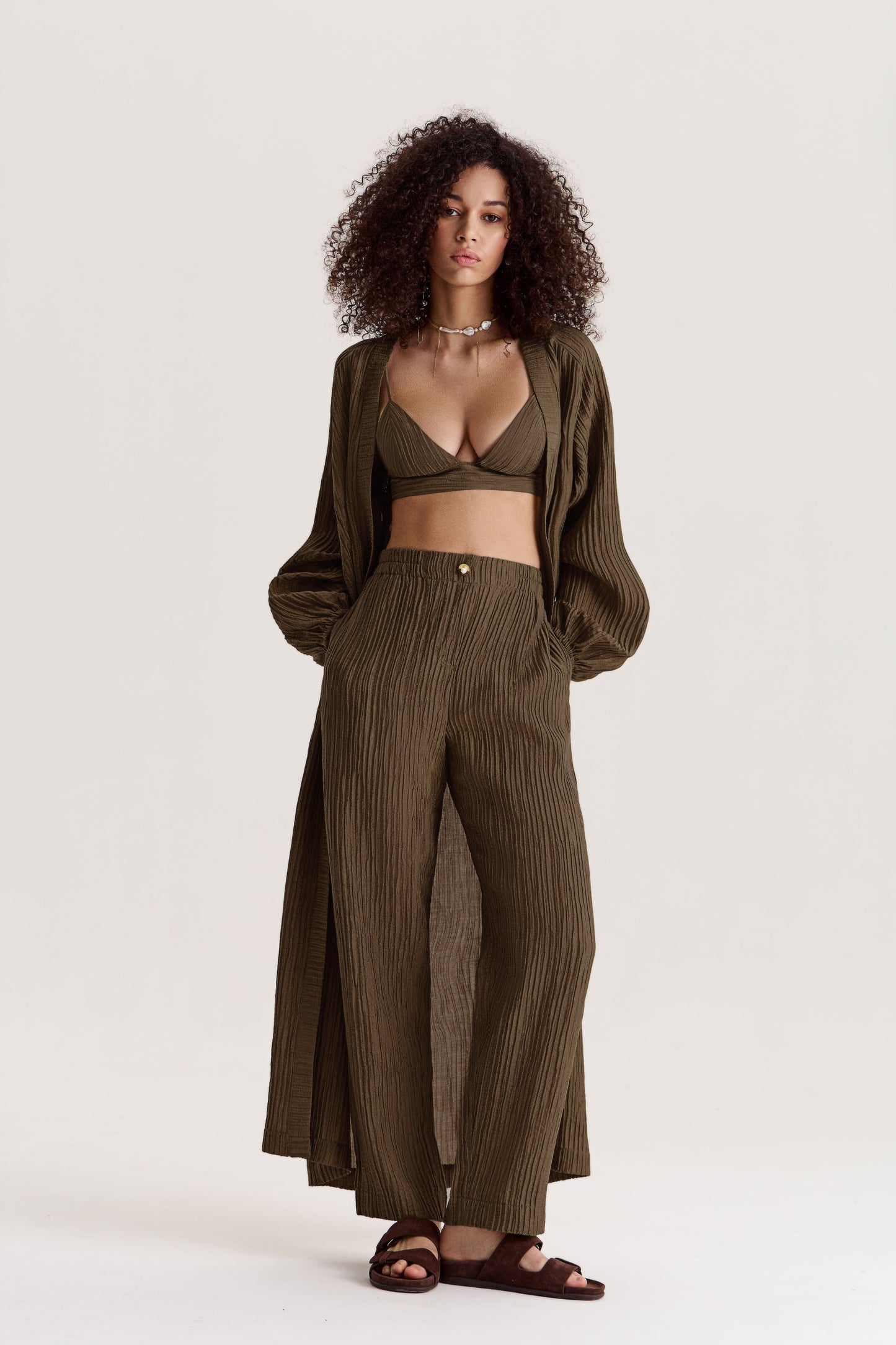 Evia Wrap Dress in Olive Umber